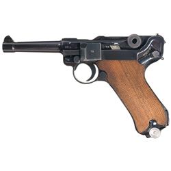 Excellent WWII Mauser Nazi Police Luger with Two Matching Serialized Magazines and 1942 Otto Sindel 