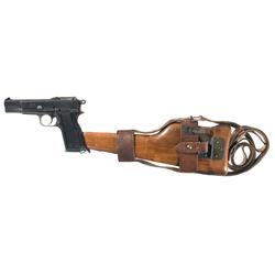 Canadian Inglis Mark I* Semi-Automatic Pistol with Wood Stock/Holster and Leather Rigging