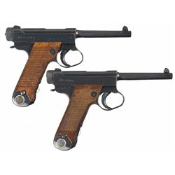 Two Nagoya Type 14 Nambu Pistols A) Nagoya Arsenal Large Trigger guard Nambu Pistol with Matching Ma