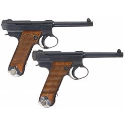 Two Nagoya Type 14 Nambu Pistols with Matching Magazines A) Nagoya Type 14 Large Trigger guard Nambu