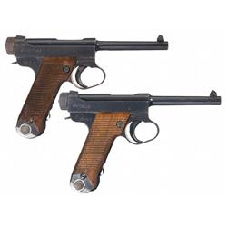Two Nagoya Type 14 Nambu Pistols with Matching Magazines A) Nagoya Type 14 Large Trigger Guard Nambu