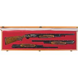 Rare Special Issue Cased Engraved and Gold Inlaid Winchester Model 12 Pigeon Grade 3-Barrel Shotgun 