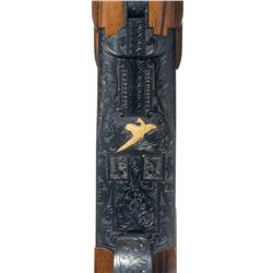 Outstanding Engraved Gold Inlaid Belgium Browning Grade VI Superposed 20 Gauge Two Barrel Set Shotgu