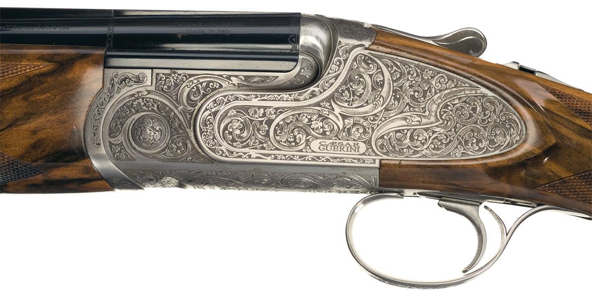 Engraved Caesar Guerini Maxum Over Under Shotgun with Extra Barrels