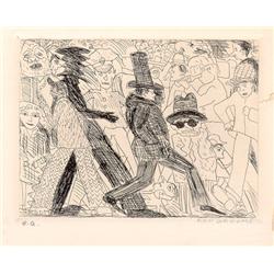 Red Grooms, Self-Portrait in a Crowd, Etching