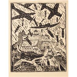 Italo Scanga, Monte Cassino, Woodcut