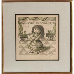 Tsuguharo Foujita, Marchande de Violetta, Woodcut