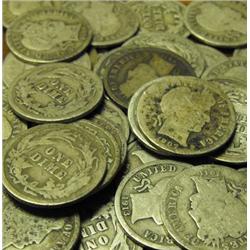 Lot of 70 Barber Dimes- Circulated-