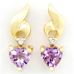 0.72Ct Heart Amethyst & Diamond 9K Gold Earrings (JEW-9075X)