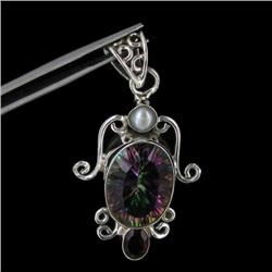 62ctw Rainbow Mystic Topaz Silver Pendant (JEW-2434)