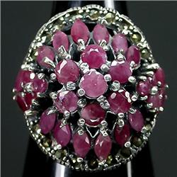 57ctw Deluxe Red Ruby & Marcasite Sterling Ring  (JEW-2277)