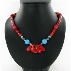 253ct Turquoise Red Coral & Nickel Bead Necklace (JEW-2179)
