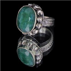 49ctw Faceted Emerald Silver Ring Appr Est $5k (JEW-2447)