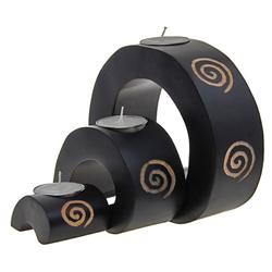 Hand Carved Mango Wood Nested Candle Holder (DEC-278)