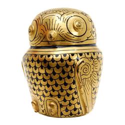 Heavy Gilded Burmese Laquerware Owl Canister (CLB-463)