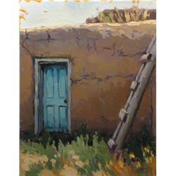 Shelby Keefe, Blue Door-Taos Pueblo, Oil on Canvas