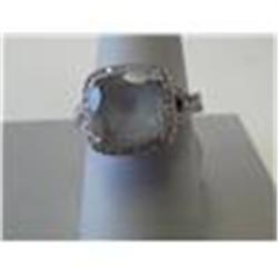 1 Carat Parve Diamond Ring W/Moonstone, 14K  4.3 Gr