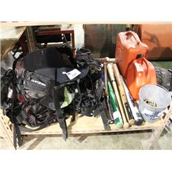 ASSORTED BACK PACK -  BASEBALL BATS & GAS CANS