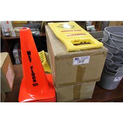 LOT OF JANITORIAL SIGNS & CONES