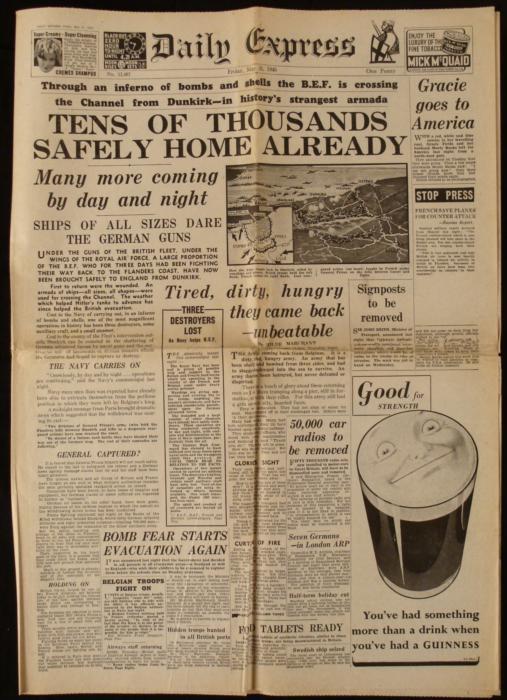 BEF France Dunkirk WWII Daily Express UK Newspaper