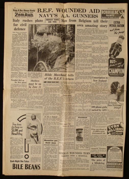 BEF France Dunkirk WWII Daily Express UK Newspaper