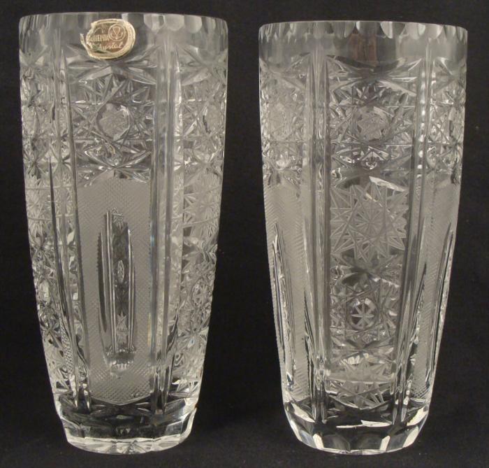 2 Vintage Bohemia Czech Crystal Cut Glass Vases