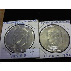 1972-D & 76 IKE DOLLARS (UNC)