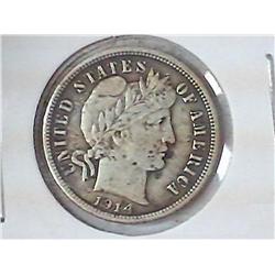 1914-D BARBER DIME (EF)