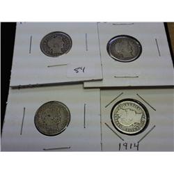 1901, 02-O, 03-O & 14 BARBER DIMES