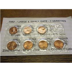 1982-7 VARIETY LINCOLN CENT SET (UNC)