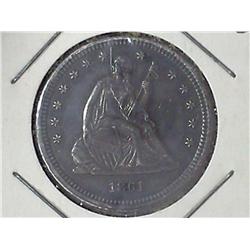 1861 SEATED LIBERTY QUARTER (EF+)