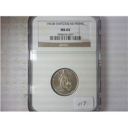 1963-B SWITZERLAND FRANC NGC MS 65