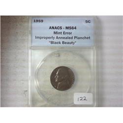 ERROR BLACK BEAUTY 1959 JEFFERSON NICKEL