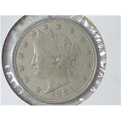 1883 NO CENT LIBERTY "V" NICKEL (AU+)