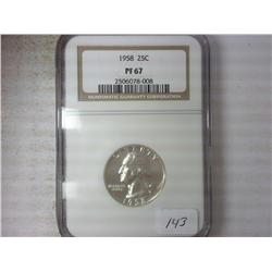 1958 WASHINGTON QUARTER NGC PF67