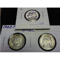1942-S, 43-P AND 44-P JEFFERSON NICKELS 35% SILVER
