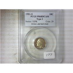 1981-S TYPE I ROOSEVELT DIME PCGS PR68DCAM