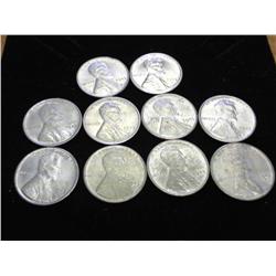 10 ASSORTED 1943 LINCOLN STEEL CENTS (EF-UNC)