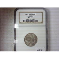 2005-D SMS OREGON QUARTER NGC MS67
