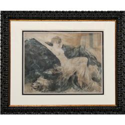 Louis Icart, Nude on Rug (Study for Paresse), Drawing