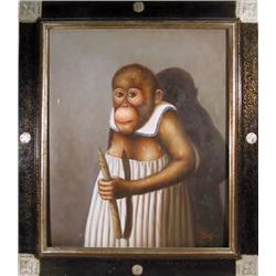 T. Isaac, Chimpanzee with Asparagus , Oil Painting