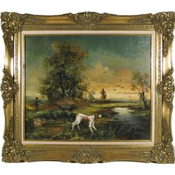 Rolf Layton, Landscape with Hunting Dogs, Oil Painting