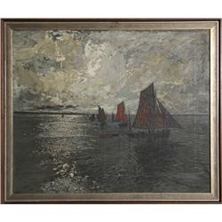 Amedee-Julien Marcel-Clement, Granville: Au Sortie du Port, Oil Painting