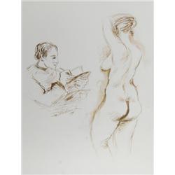 Ira Moskowitz, Artist Nude Model, Ink Drawing