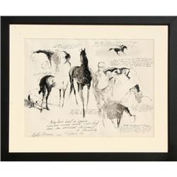 LeRoy Neiman, Horse Study II, Ink and Watercolor
