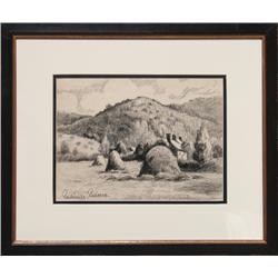 Paul Emile Pissarro, Haystacks, Charcoal Drawing