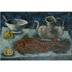 L. Marcel Salinas, Nature Morte avec Poisson, Painting
