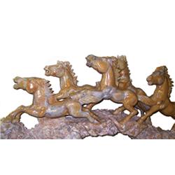 Five Vietnamese Horses, Pink Marble Sculpture