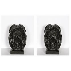Pair of Mastiff Dog Busts, Bronze Sculpture