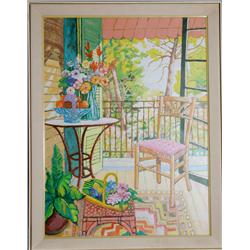 Lloyd van Pitterson, Front Porch with Pink Chair, Oil Painting